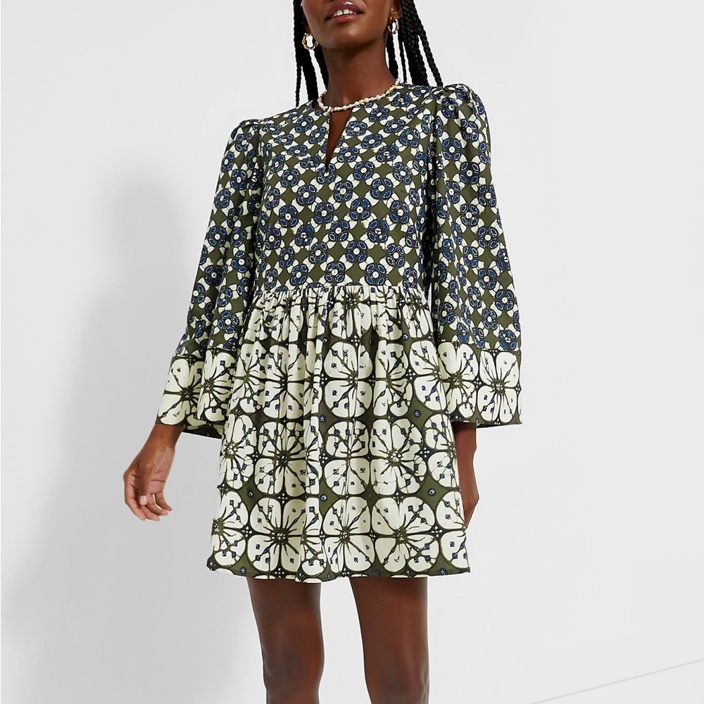 Tuckernuck Olive Green and Ivory Floral Print Mini Dress